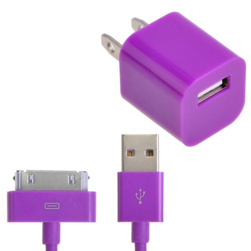 EarlyBirdSavings 3Ft 90cm USB Sync Data Cable + Wall AC Charger Purple for iPod iPhone 4 4S 3GS EarlyBirdSavings 3Ft 90cm USB Sync Data Cable + Wall AC Charger Purple for iPod iPhone 4 4S 3GS