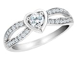 Diamond Heart Ring 1/3 Carat (ctw) in 10K White Gold, Size 8