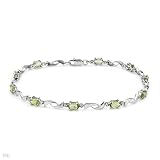 Bracelet With 2.11ctw Precious Stones - Genuine Diamonds and Peridots in White Gold Length 7.5in