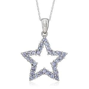 10k White Gold, December Birthstone, Blue-Topaz Star Pendant, 18 by