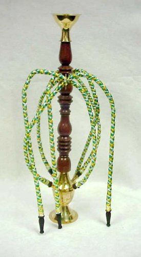 Decorative Brass and Wood Hookah