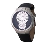 Philip Stein Teslar Round Mens Black Ostrich Strap Black and Silver Dial Dual Time Watch 7-EB-OB by Philip Stein
