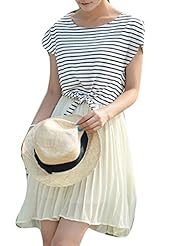Summer Pleated Striped Print Chiffon  Dress