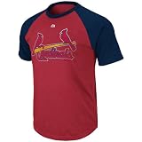 MLB Boys' St. Louis Cardinals Junior League Short Sleeve Raglan Overdyed Tee (Athletic Red Pepper Heather/Athletic Navy Heather, Large)