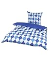 Kinzler B-02698 / 17 Baumwoll-Satin Bettw&auml;sche bedruckt "Karo" 80 x 80 cm mit 135 x 200 cm blau 2-teilig