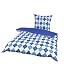 Kinzler B-02699 / 17 Baumwoll-Satin Bettw&auml;sche bedruckt "Karo" 80 x 80 cm mit 155 x 220 cm blau 2-teilig
