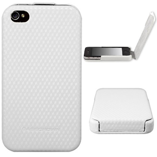 CaseCrown Flip Carbon Fiber Case for Apple iPhone 4 and 4S (AT&T - Sprint - & Verizon compatible) - White