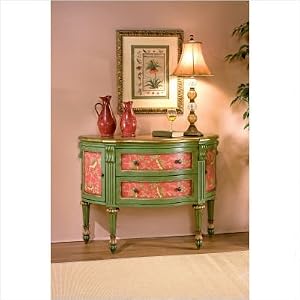 Artist's Originals Demilune Console Chest in Green and Red Floral
