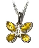 Sterling Silver Lemon Amber Butterfly Pendant