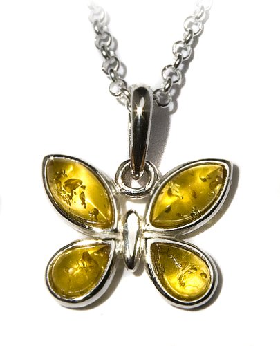 Sterling Silver Lemon Amber Butterfly Pendant