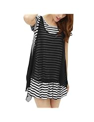 Chiffon/Polyester Round Neck Bubble Dress Short Striped Print Puff Sleeves Mini Dress 