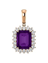 14K Rose Gold 10.00x8.00mm Emerald Cut Amethyst and Diamond Pendant -- LIFETIME WARRANTY