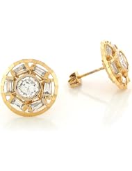 14k Real Yellow Gold White CZ Cluster 1.48cm Sparkling Circle Post Earrings