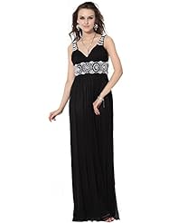 A-line V-neck Natural   Waistline Floor Length Beaded Lace Chiffon Prom Dress 
