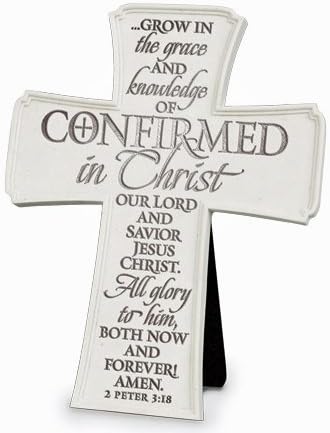 Lighthouse Christian Products Confirmed in Christ White 6 Inch Cast Stone Cross Figurine