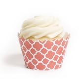 Dress My Cupcake Coral Spanish Tile Cupcake Wrappers, Set of 12 - Cupcake Tower, Wedding Cupcakes, Cupcake Liners, Cupcake Picks