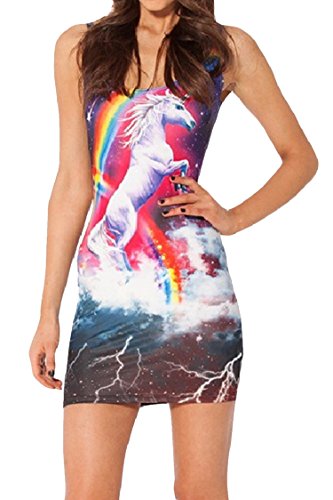 Pink Queen® Womens Stretchy 3d Digital Print Low-cut Bodycon Mini Tank Dress