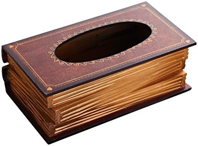 XSH Wooden Crafts, Home Furnishing Decor, Tissue Box, Tissue Holder, Retro Tissue Box, Book Shape Extraction Box, Wooden Box