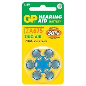 GP ZA675 Blue Hearing Aid Batteries (Card of 6) PR44 A675