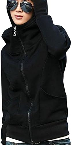 Sankuwen 1pc Women Long Sleeve Hooded Sweatshirt Jacket Coat (Black)