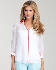 Convertible Contrast Button Down Blouse