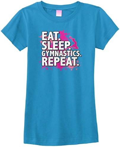 Big Girls' Eat Sleep Gymnastics Repeat Fitted T-Shirt XL Turquoise