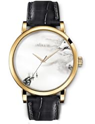 SPRAWL Aanalog Fashion Series Gold Ladies Watches of Genuine Black Leather Strap,Unique Wrist Watch for Women Girls Designed with Deer in the cloudy city