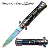 Mini Premium Milano Collection Stiletto Style Action Knife TF-675rbk (Black-Rainbow)