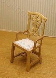 Dollhouse Miniature Natural Wood Dining Room Arm Chair