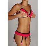 Valentine's Day 2PC Halter Bra With Lace Ruffle Accent and Gartered Skirt Bottom G-string