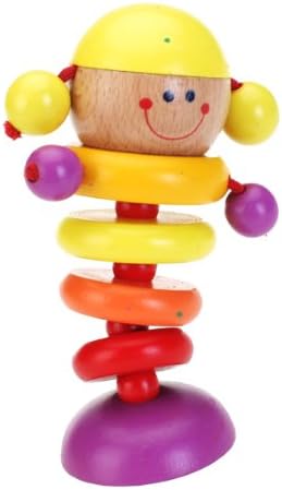 Colorful Wooden Animal Shaker Rattle Twist Toy w/ Flat Bottom