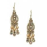 Brass Tone Simulated Pearl Mini Chandelier Earrings