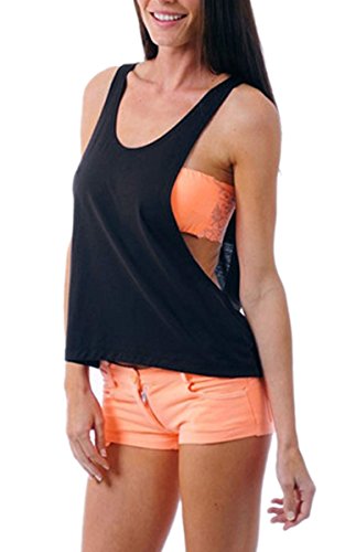 FINEJO Sexy Women Casual Loose Open Side Tank Solid Plain Tank Sleeveless Shirt