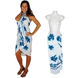 Ladies' Hibiscus Flower Sarong by 1 World Sarongs in Turquoise Blue/White