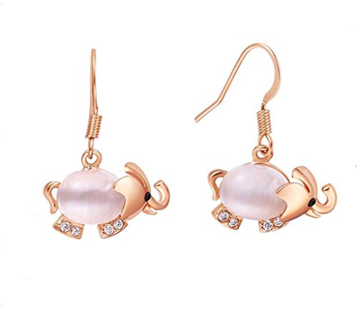 Infinite U Elephant Shape Opal Rose Gold Plated Women Earrings Drops White