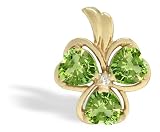 14K Yellow Gold Genuine Heart Peridot and Diamond Irish Shamrock Pendant