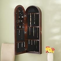 Southern Enterprises Arbor Wall Mount Locking Jewelry Armoire in Dark Cherry