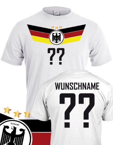DEUTSCHLAND FAN T-SHIRT WM 2014 – WUNSCHNAME und NUMMER – HERREN – T-SHIRT in Weiss by Jayess Gr. M