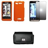 EMPIRE Black Leather Case Pouch with Belt Clip and Belt Loops + Orange Rubb ....