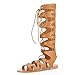 DREAM PAIRS FIERCE Women's Strappy Gladiator Open Toe Lace Up Knee High Flat Sandals