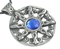 Blue Crystal Celtic Sun Design Pewter Pendant Necklace