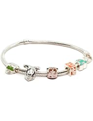 Thaipradub Jewelry Thai Handmade Sterling Silver Charms Cuff Bangle Bracelet, Color Silver 3"(with Gift Bag)