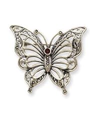 Sterling Silver Marcasite Red CZ Butterfly Pin