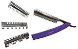 Hair Cutting Trimmer Razor, Hairdressing Styling Razor- Blade, Purple Thinning. ThR9 + 3 Extra Comb