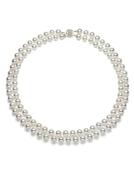 PremiumPearl Double Strand White Freshwater Pearl Necklace AA+ Quality With Sterling Silver Clasp