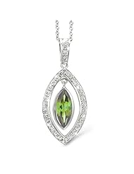 Twin Marquis Diamond Pendant In 18K White Gold With A 0.60 ct. Genuine Green Tourmaline Center Stone.