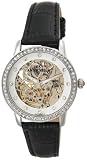 AK Anne Klein Women’s Automatic Swarovski® Crystal Accented Silver-Tone Black Leather Watch #108441MPBK