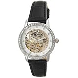 AK Anne Klein Women's 108441MPBK Automatic Swarovski? Crystal Accented Silver-Tone Black Leather Watch