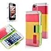 ATC PU Leather Quality Wallet Case for iPhone 5 Horizontal with Credit Card Slots & Holder Leather Case (Sprint, AT&T Verizon and International Carriers)(Red Yellow Pink)