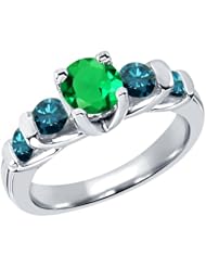1.65 Ct Round Green Nano Emerald Blue Diamond 18K White Gold Ring